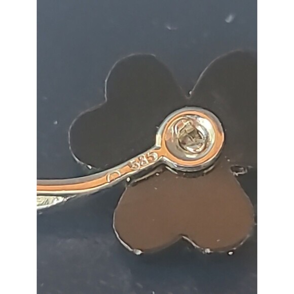 14K White Gold CZ Black Plastic Clover Pendant Vintage - Picture 7 of 10